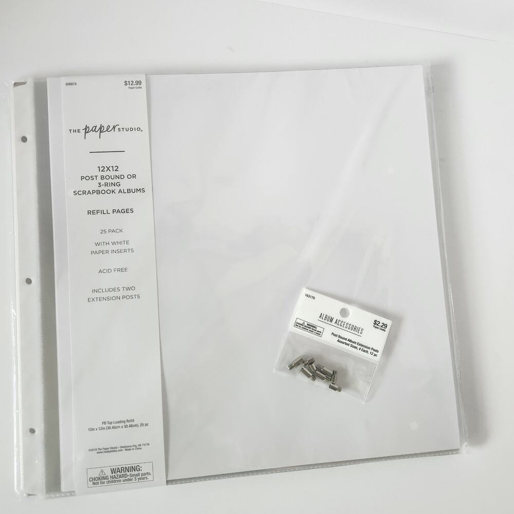 The Paper Studio 12x12 Postbound 3-Ring Scrapbook Album Clear 19pc + Ext Posts